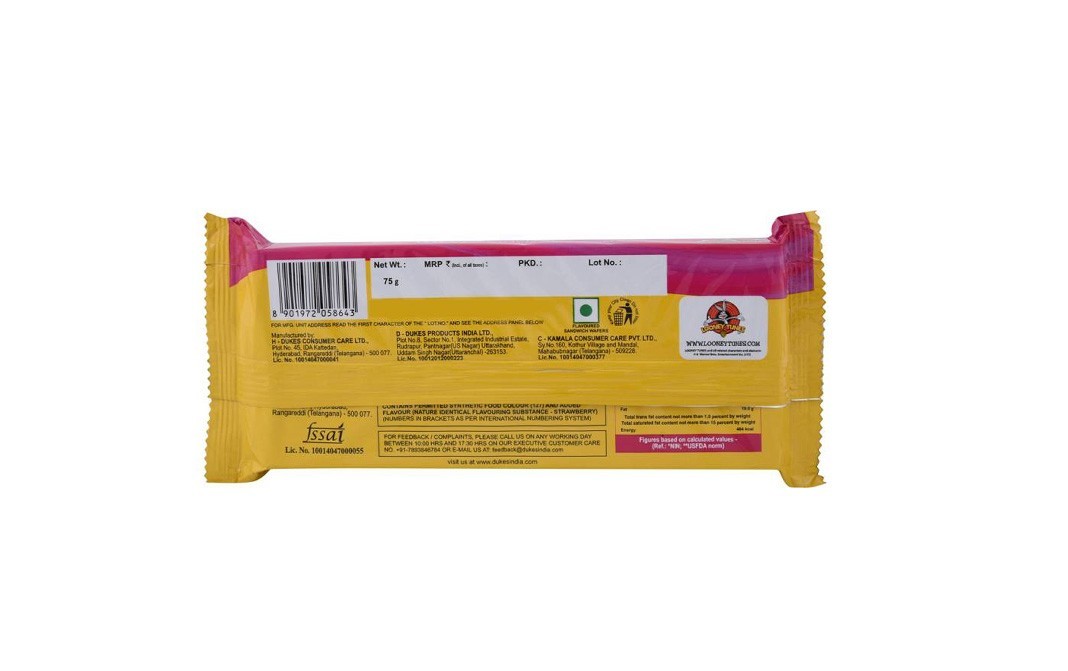 Dukes Waffy Strawberry Flavoured Crispy & Crunchy Wafers   Pack  75 grams